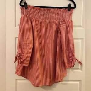 Chico’s Orange Striped Off-the-Shoulder Top